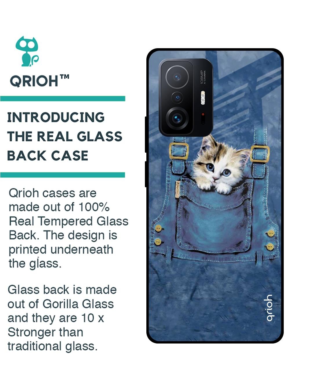 Shop Kitty In Pocket Printed Premium Glass Cover For Mi 11T Pro 5G (Impact Resistant, Matte Finish)-Back