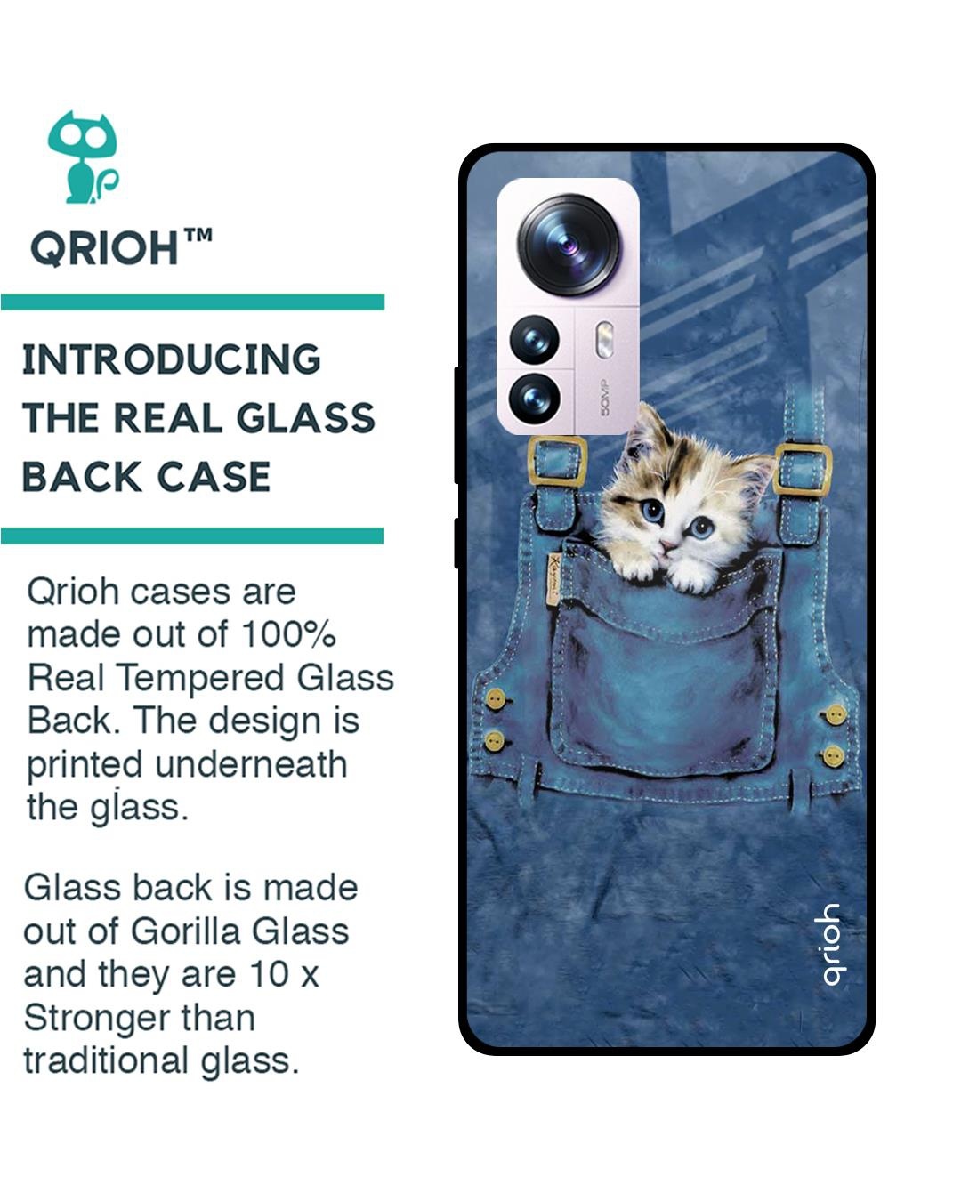 Shop Kitty In Pocket Printed Premium Glass Cover For Mi 12 Pro 5G (Impact Resistant, Matte Finish)-Back