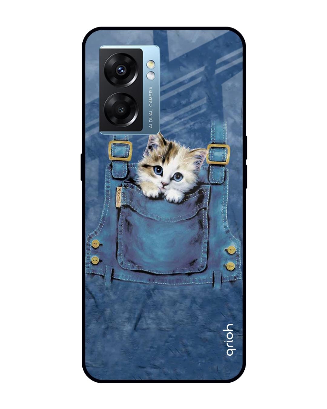 Shop Kitty In Pocket Printed Premium Glass Cover for Oppo K10 5G (Shock Proof, Scratch Resistant)-Front