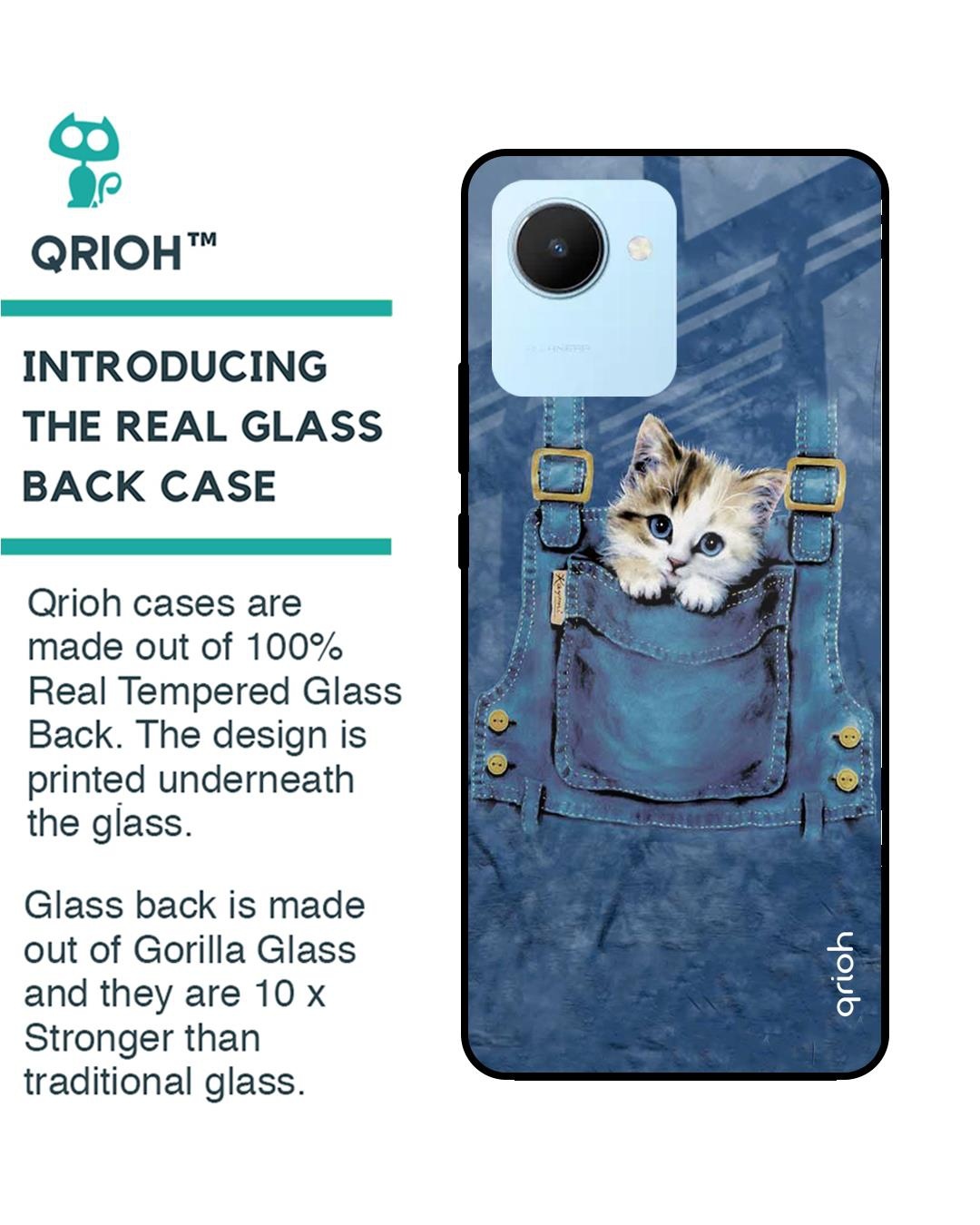 Shop Kitty In Pocket Printed Premium Glass Cover for Realme C30 (Shock Proof, Scratch Resistant)-Back