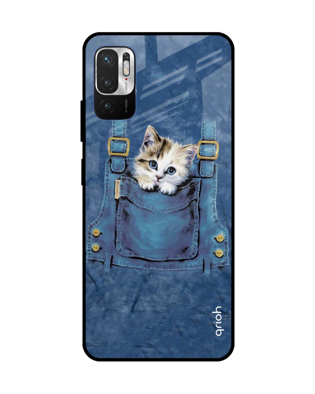 Shop Kitty In Pocket Printed Premium Glass Cover For Redmi Note 10T 5G (Impact Resistant, Matte Finish)-Front