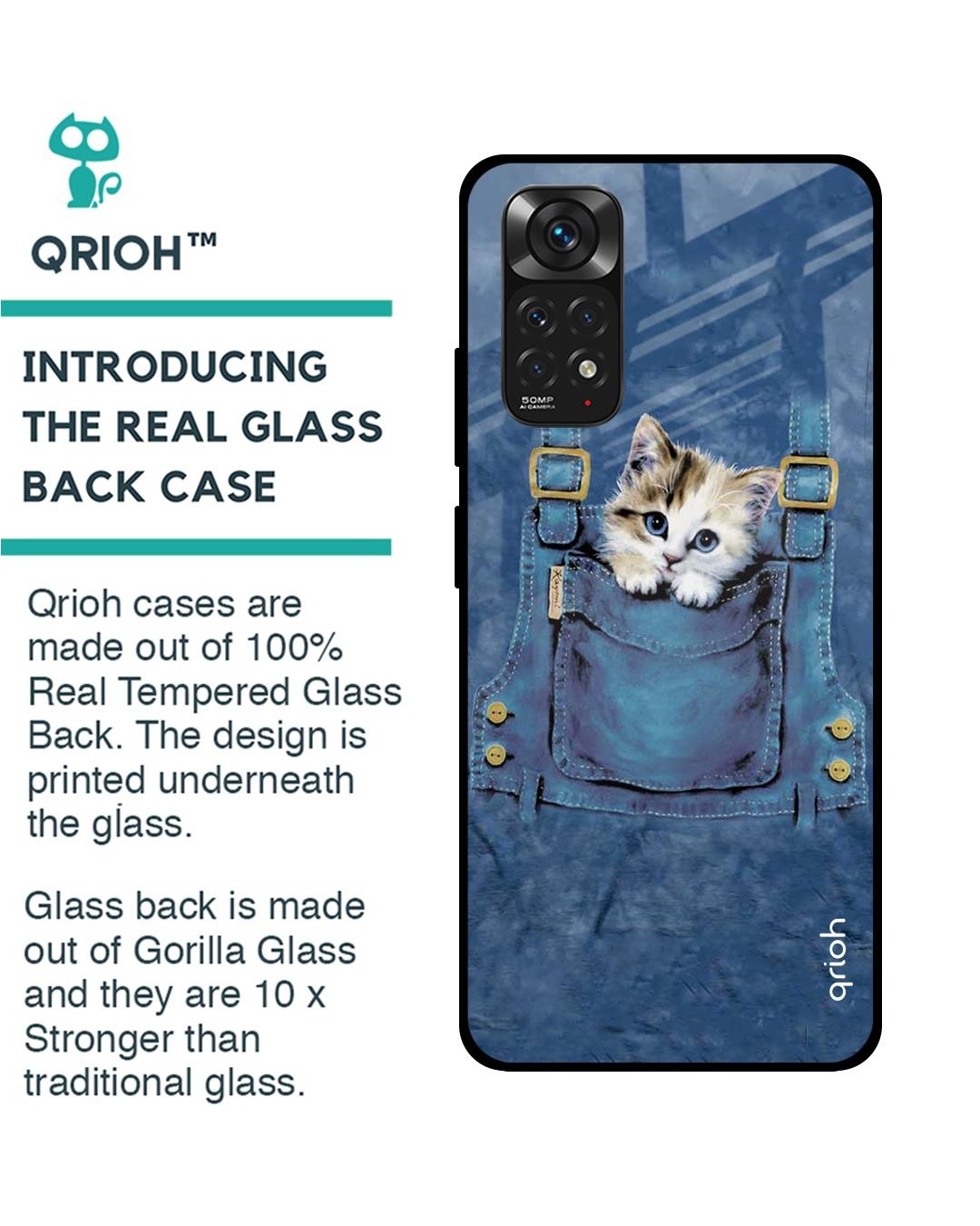Shop Kitty In Pocket Printed Premium Glass Cover For Redmi Note 11 (Impact Resistant, Matte Finish)-Back