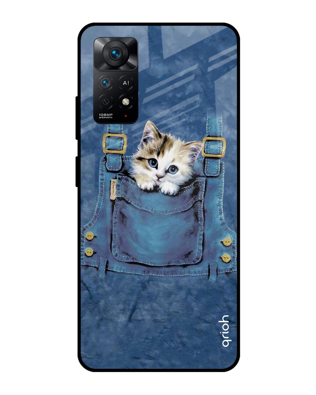 Shop Kitty In Pocket Printed Premium Glass Cover For Redmi Note 11 Pro 5G(Impact Resistant, Matte Finish)-Front