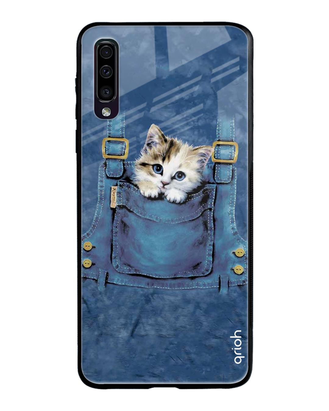 Shop Kitty In Pocket Printed Premium Glass Cover For Samsung Galaxy A70(Impact Resistant, Matte Finish)-Front