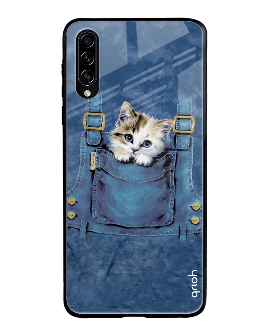 Shop Kitty In Pocket Printed Premium Glass Cover For Samsung Galaxy A70s(Impact Resistant, Matte Finish)-Back
