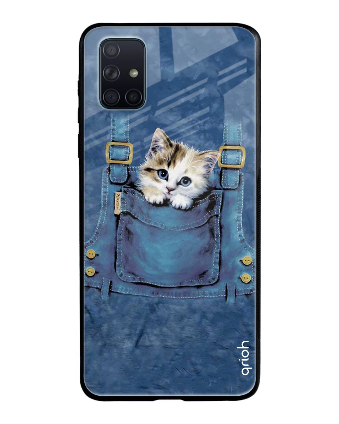 Shop Kitty In Pocket Printed Premium Glass Cover For Samsung Galaxy A71(Impact Resistant, Matte Finish)-Front