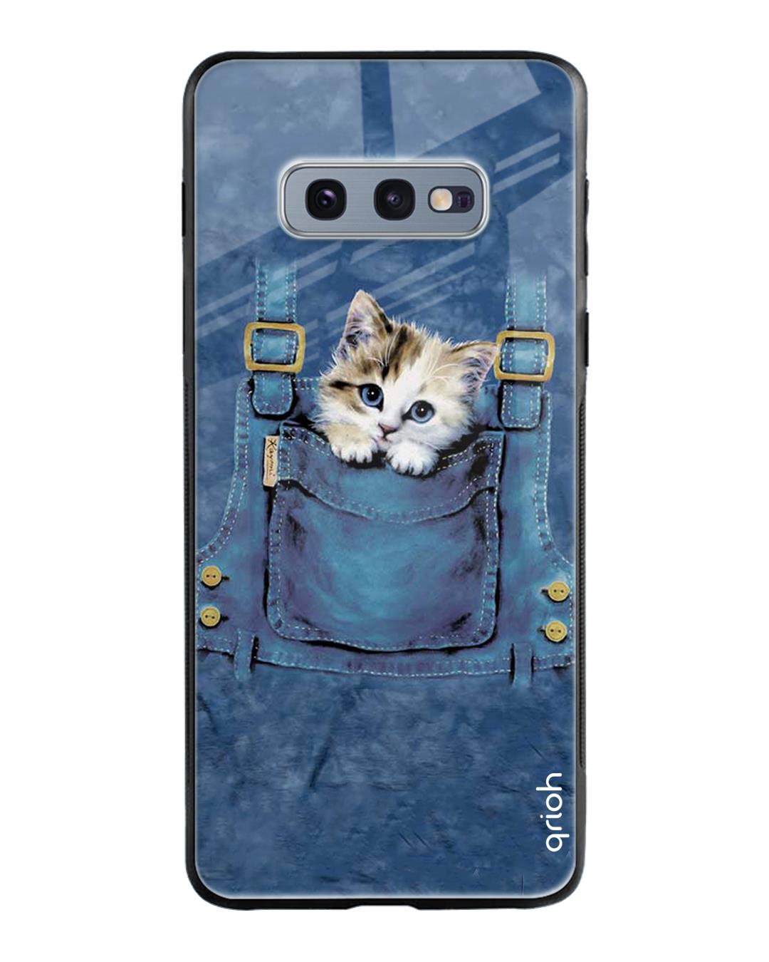 Shop Kitty In Pocket Printed Premium Glass Cover For Samsung Galaxy S10E(Impact Resistant, Matte Finish)-Back