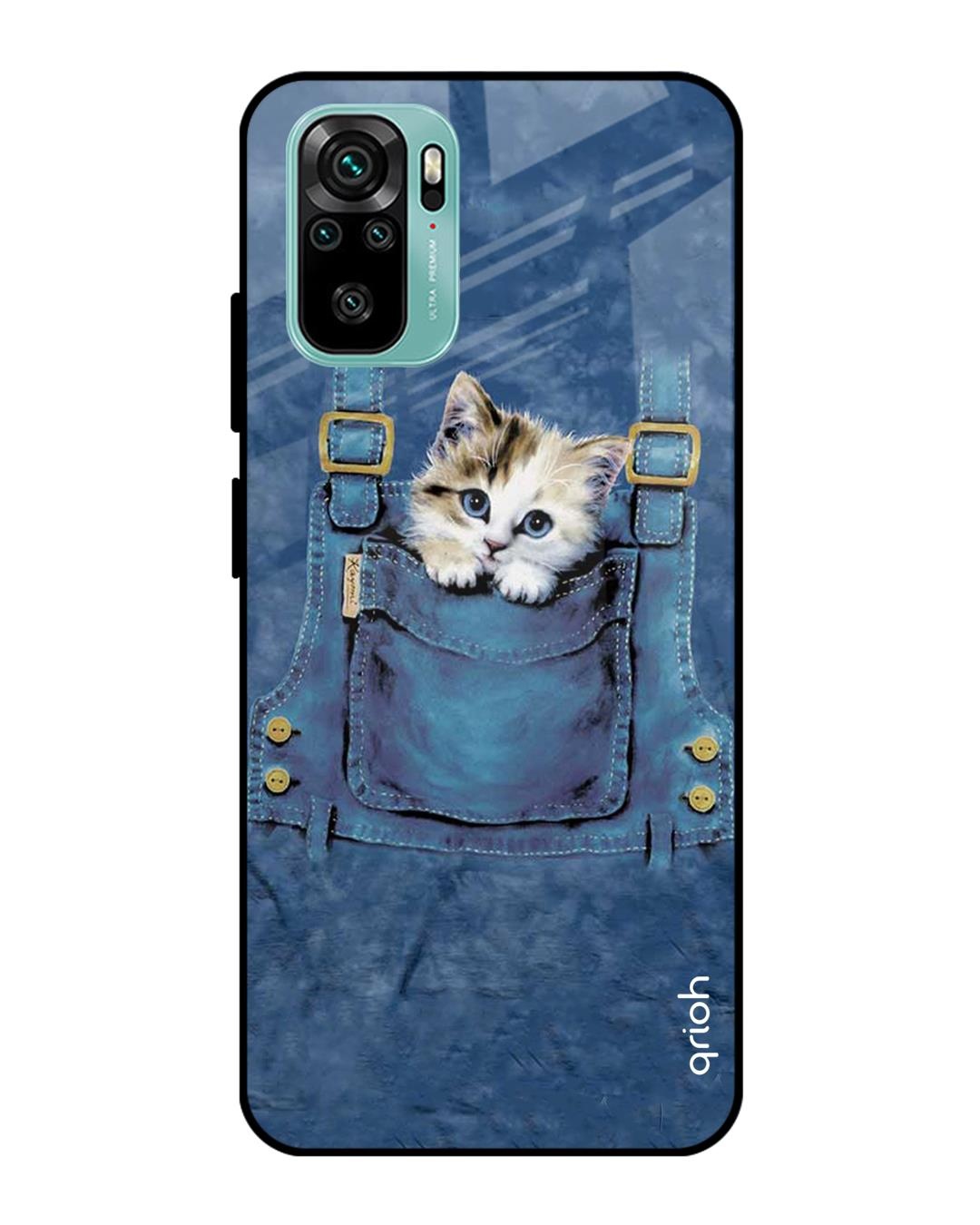 Shop Kitty In Pocket Printed Premium Glass Cover For Xiaomi Redmi Note 10S (Matte Finish)-Front