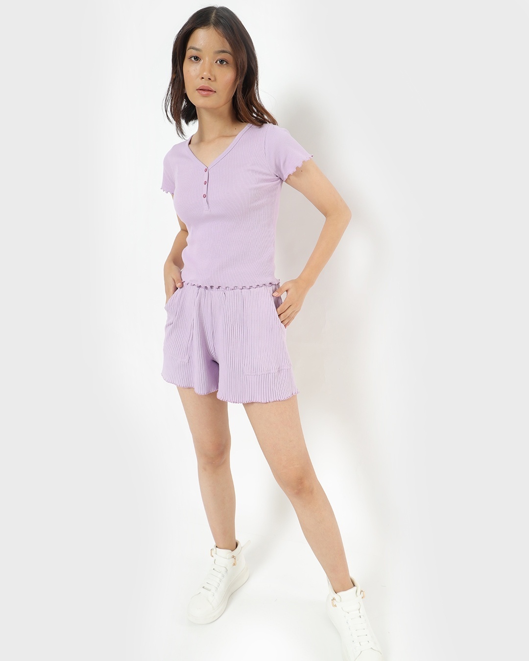 Shop Lavender Patch Pocket Shorts-Full
