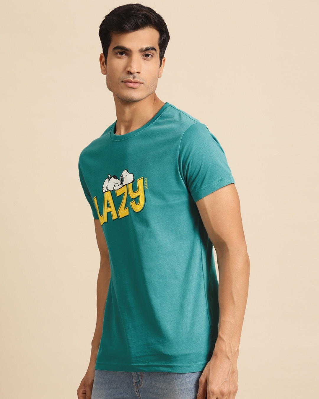 Shop Men's Blue Lazy Snoopy Typography T-shirt-Back