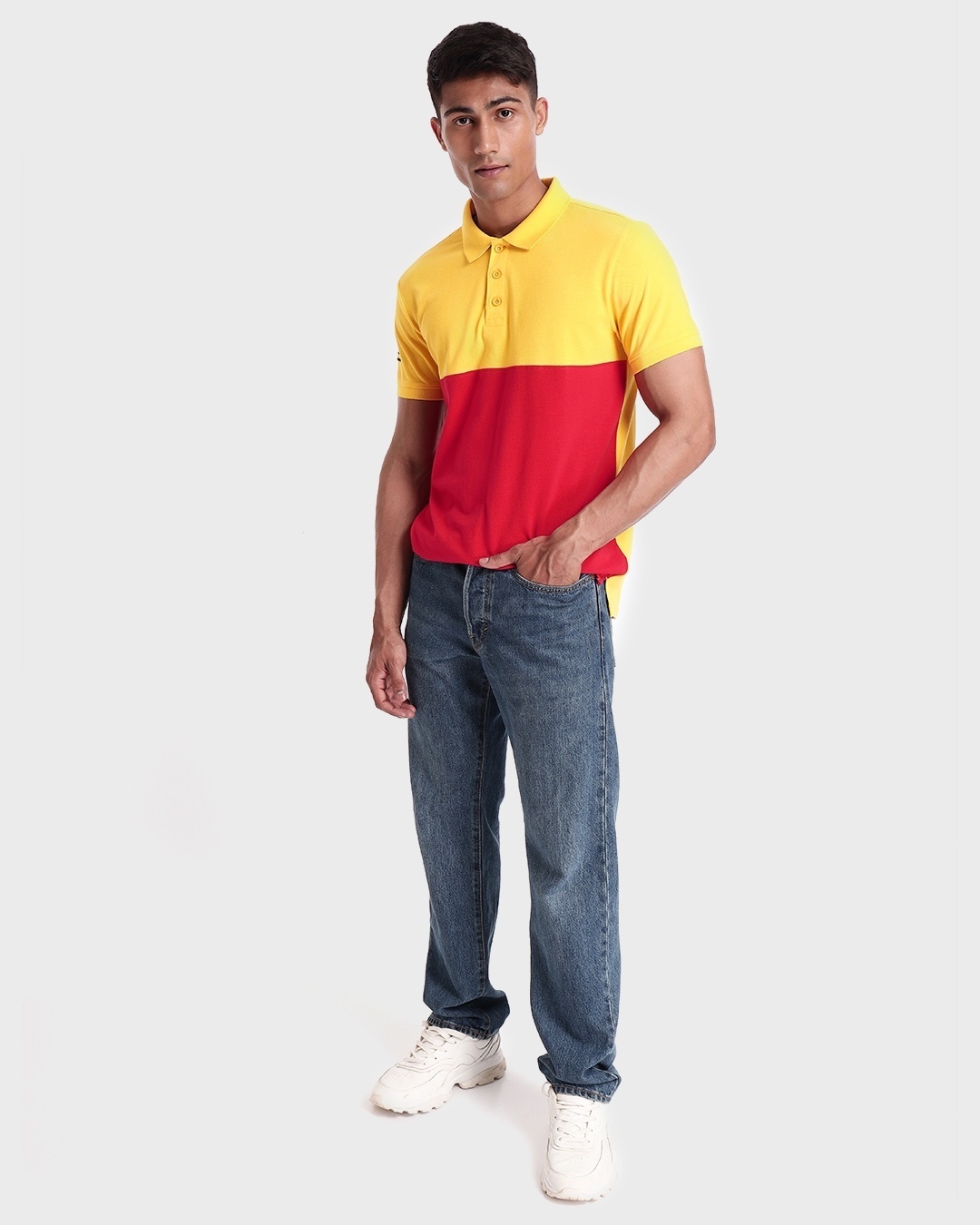 Shop Men's Lemon Crome & Crimson Red Color Block Polo T-shirt-Full