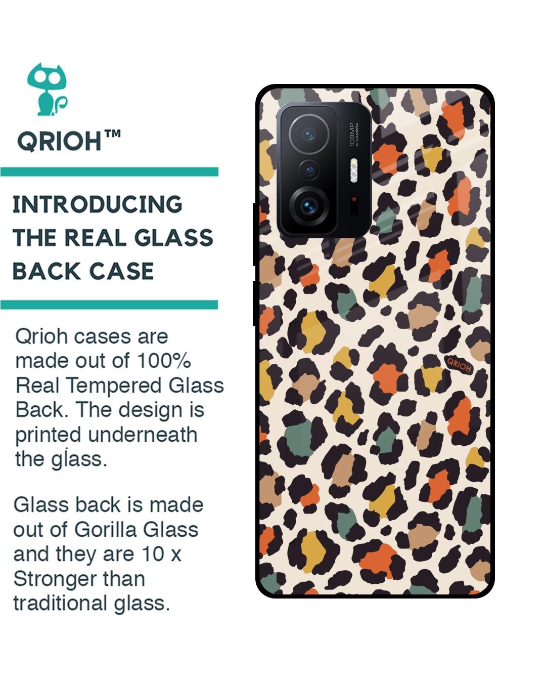 Shop Leopard Printed Premium Glass Cover For Mi 11T Pro 5G (Impact Resistant, Matte Finish)-Back