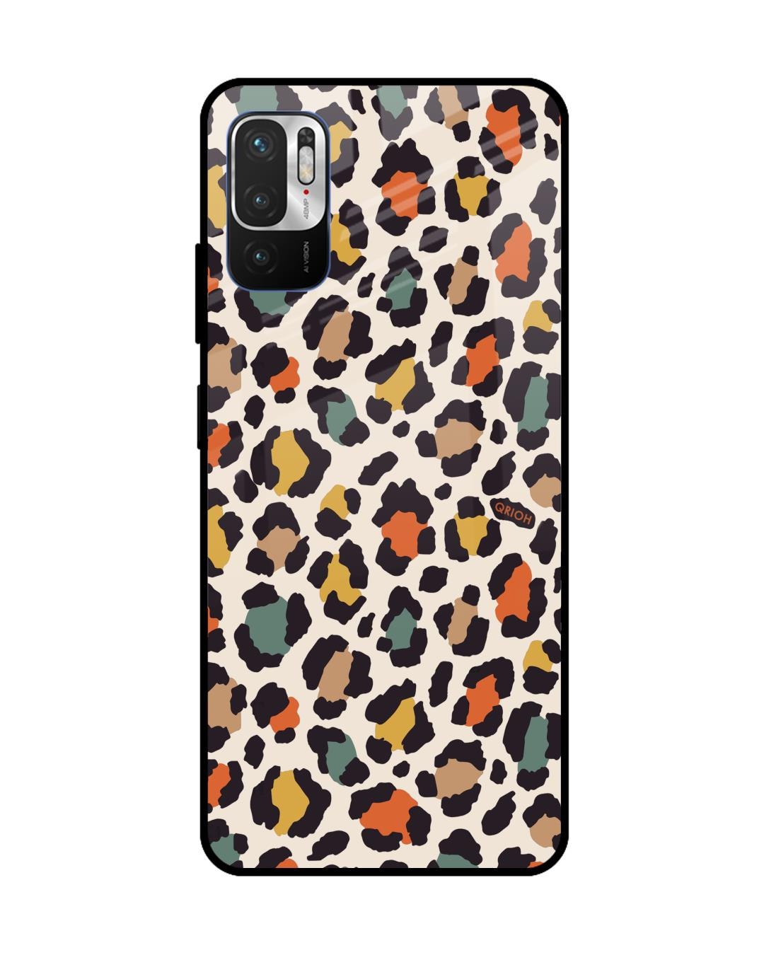 Shop Leopard Printed Premium Glass Cover For Redmi Note 10T 5G (Impact Resistant, Matte Finish)-Front