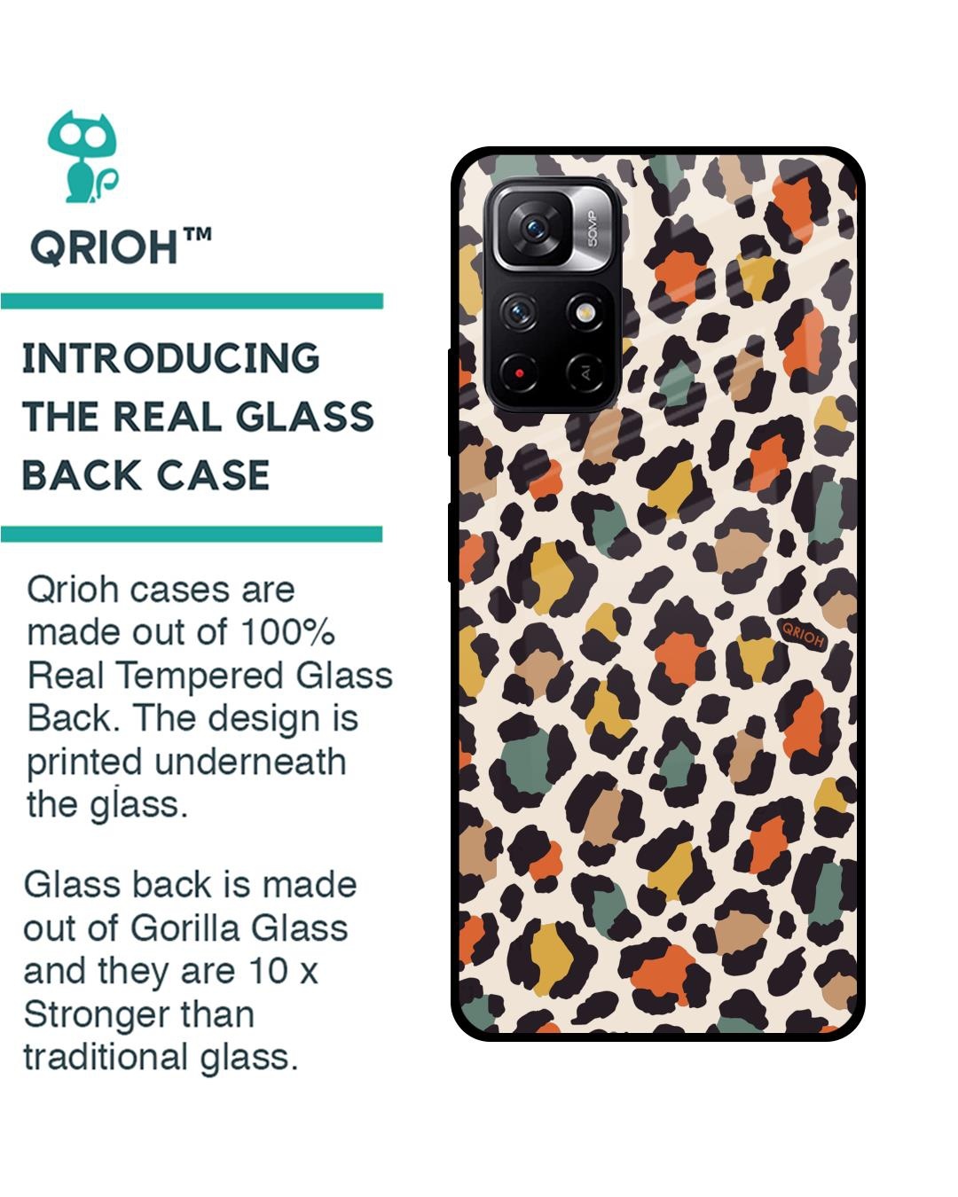 Shop Leopard Printed Premium Glass Cover For Redmi Note 11T 5G (Impact Resistant, Matte Finish)-Back