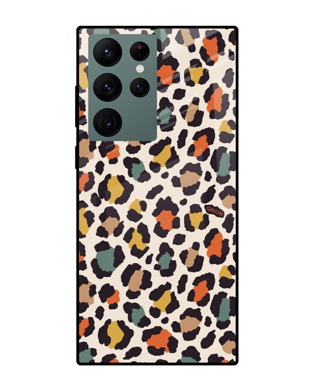 Shop Leopard Printed Premium Glass Cover For  S22 Ultra 5G(Impact Resistant, Matte Finish)-Front