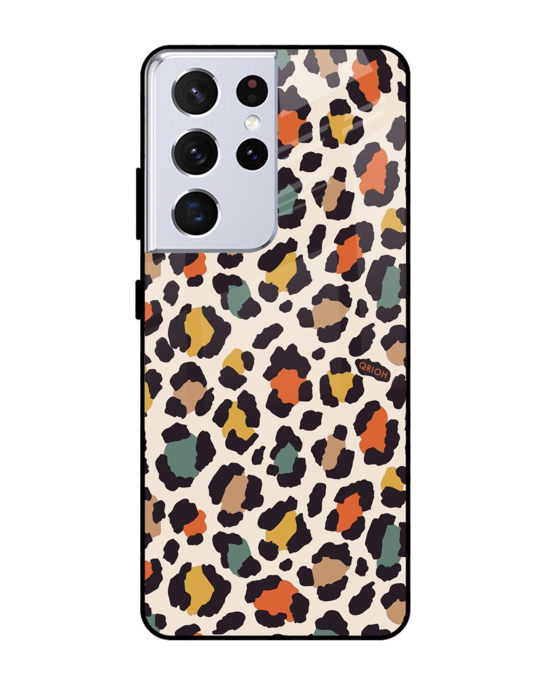 Shop Leopard Printed Premium Glass Cover For Samsung Galaxy S21 Ultra(Impact Resistant, Matte Finish)-Back