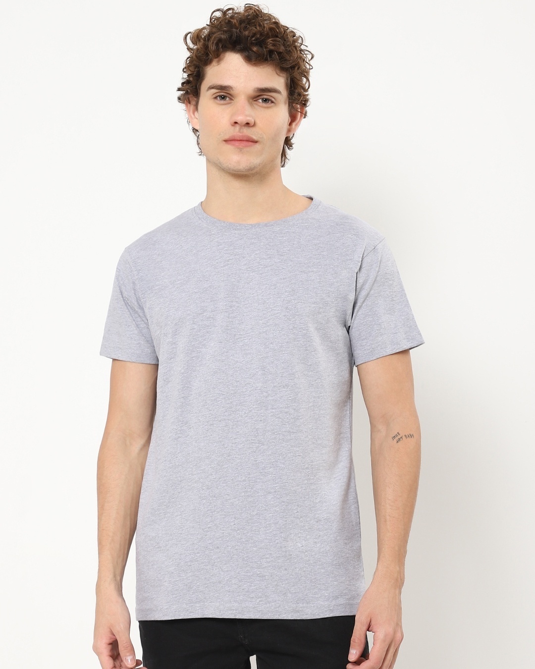 Shop Light Grey Melange Half Sleeve T-Shirt-Back
