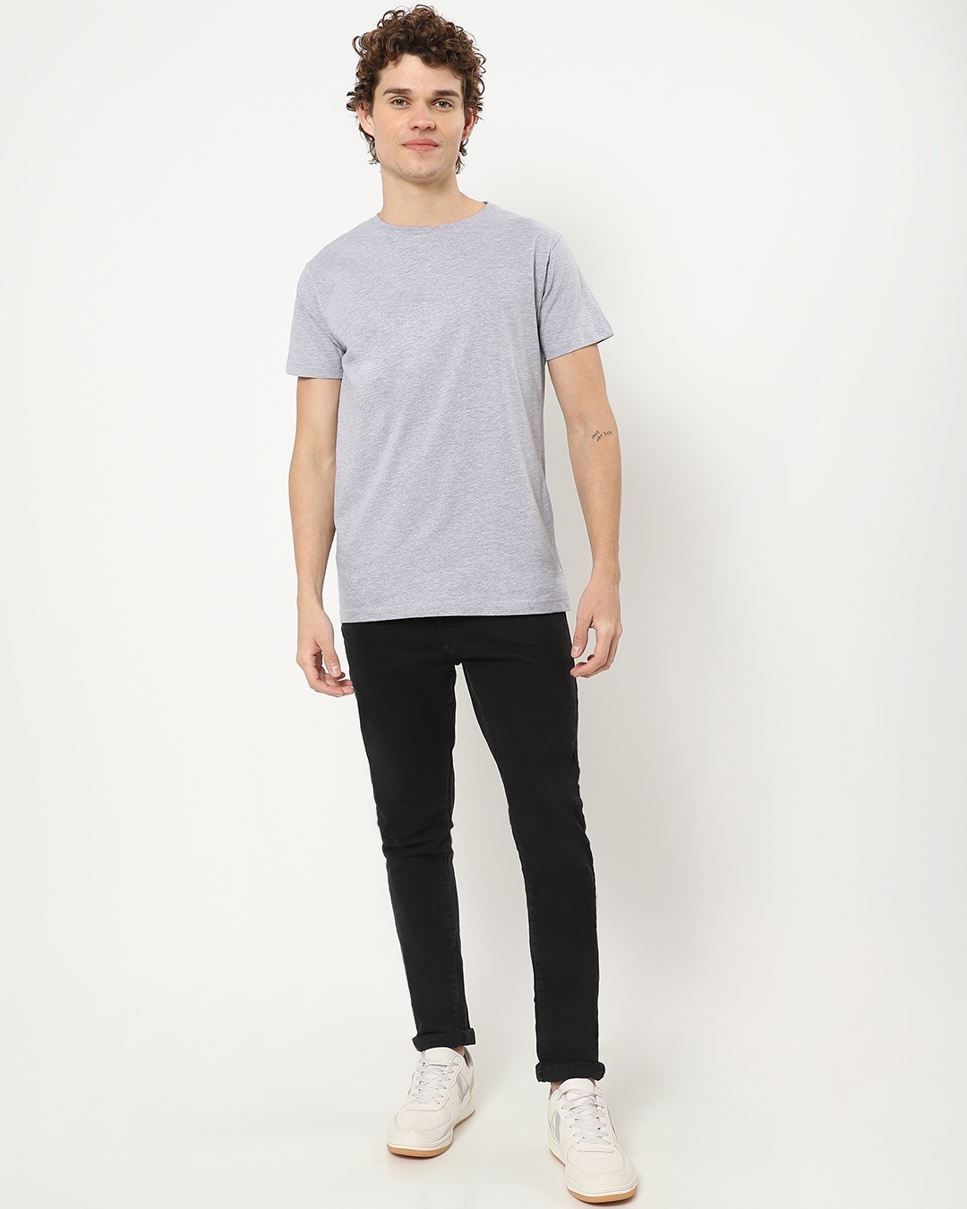 Shop Light Grey Melange Half Sleeve T-Shirt