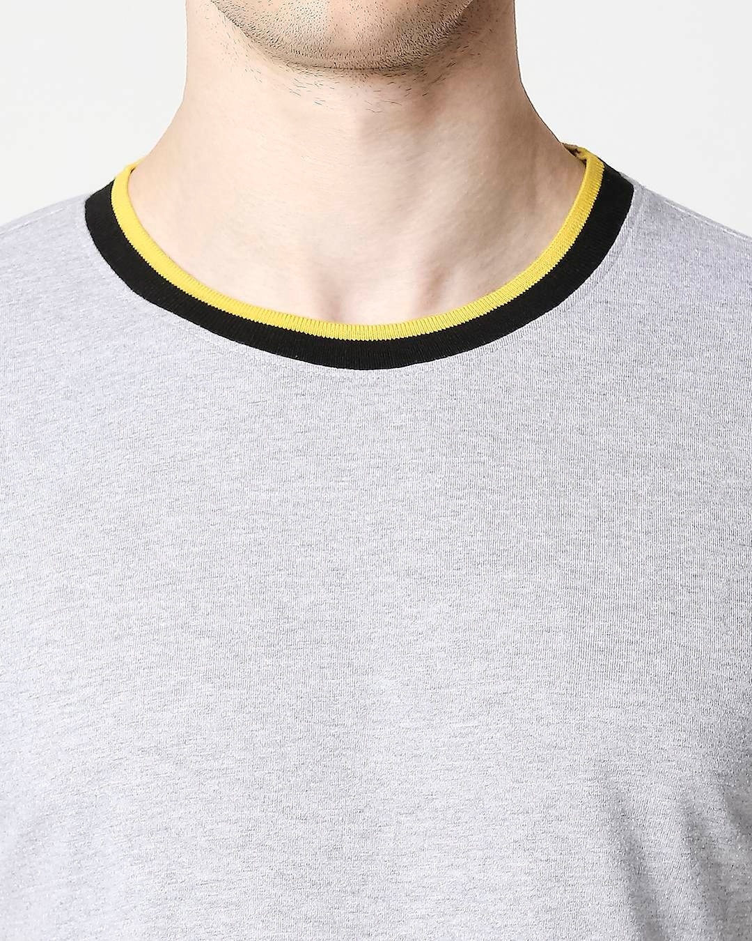 Shop Light Grey Melange Round neck Varsity H/S T-shirt