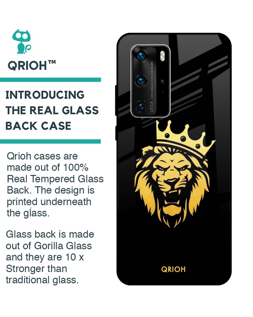 Shop Lion The King Printed Premium Glass Cover For Huawei P40 Pro (Impact Resistant, Matte Finish)-Back