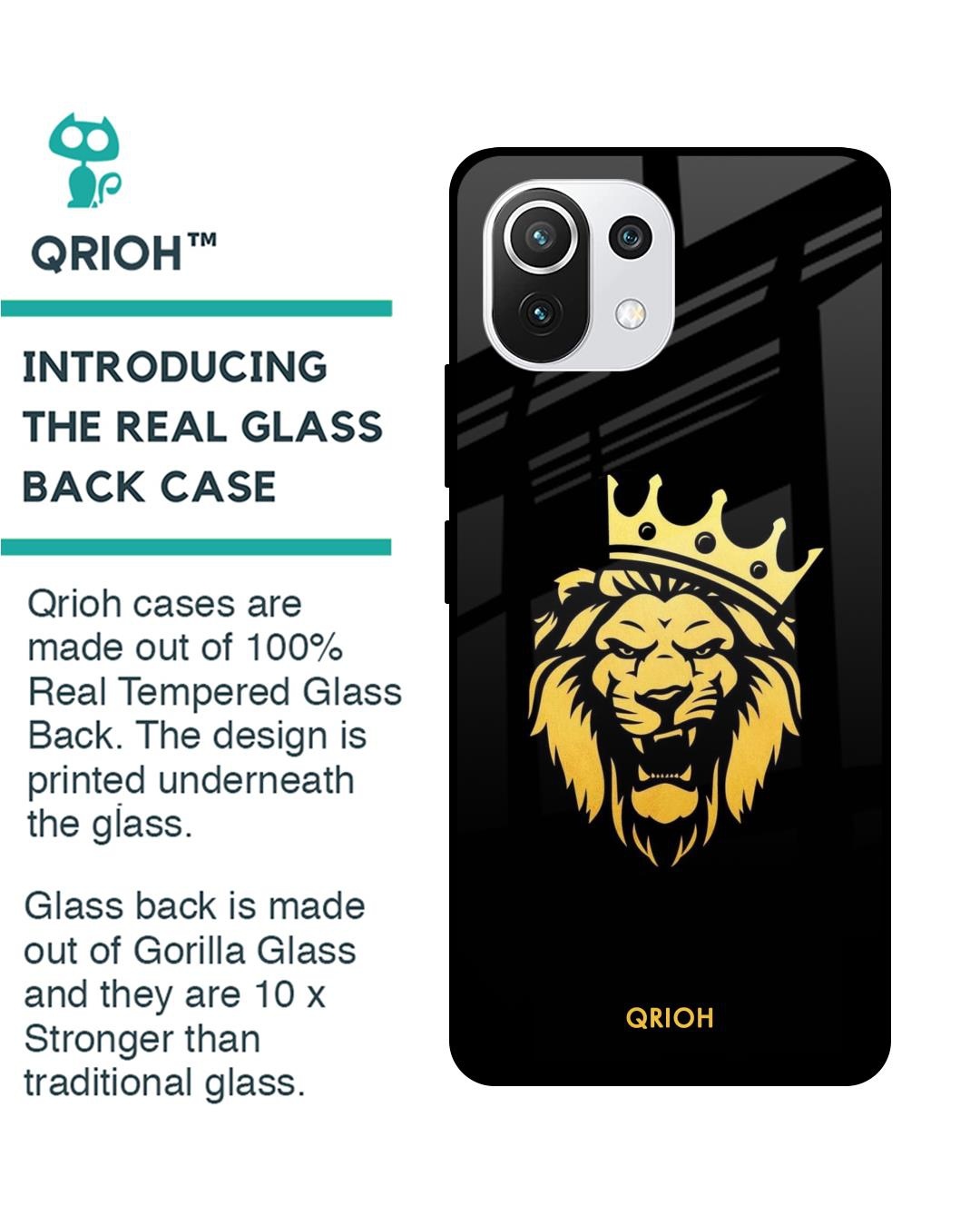 Shop Lion The King Printed Premium Glass Cover For Mi 11 Lite NE 5G (Impact Resistant, Matte Finish)-Back