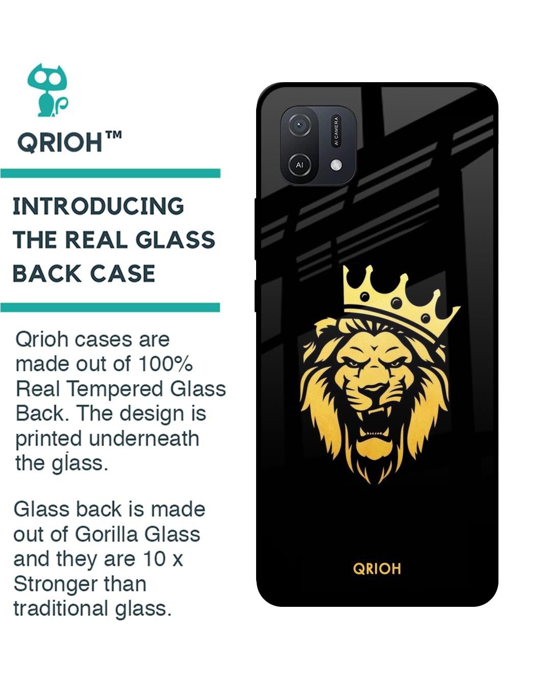Shop Lion The King Printed Premium Glass Cover For Oppo A16K (Impact Resistant, Matte Finish)-Back