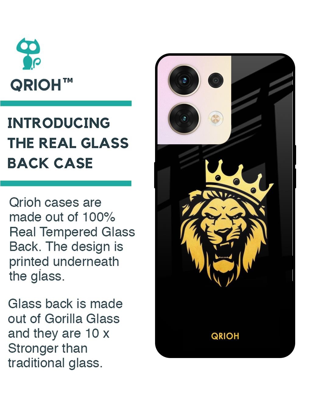 Shop Lion The King Printed Premium Glass Cover for Oppo Reno8 5G (Shock Proof, Scratch Resistant)-Back