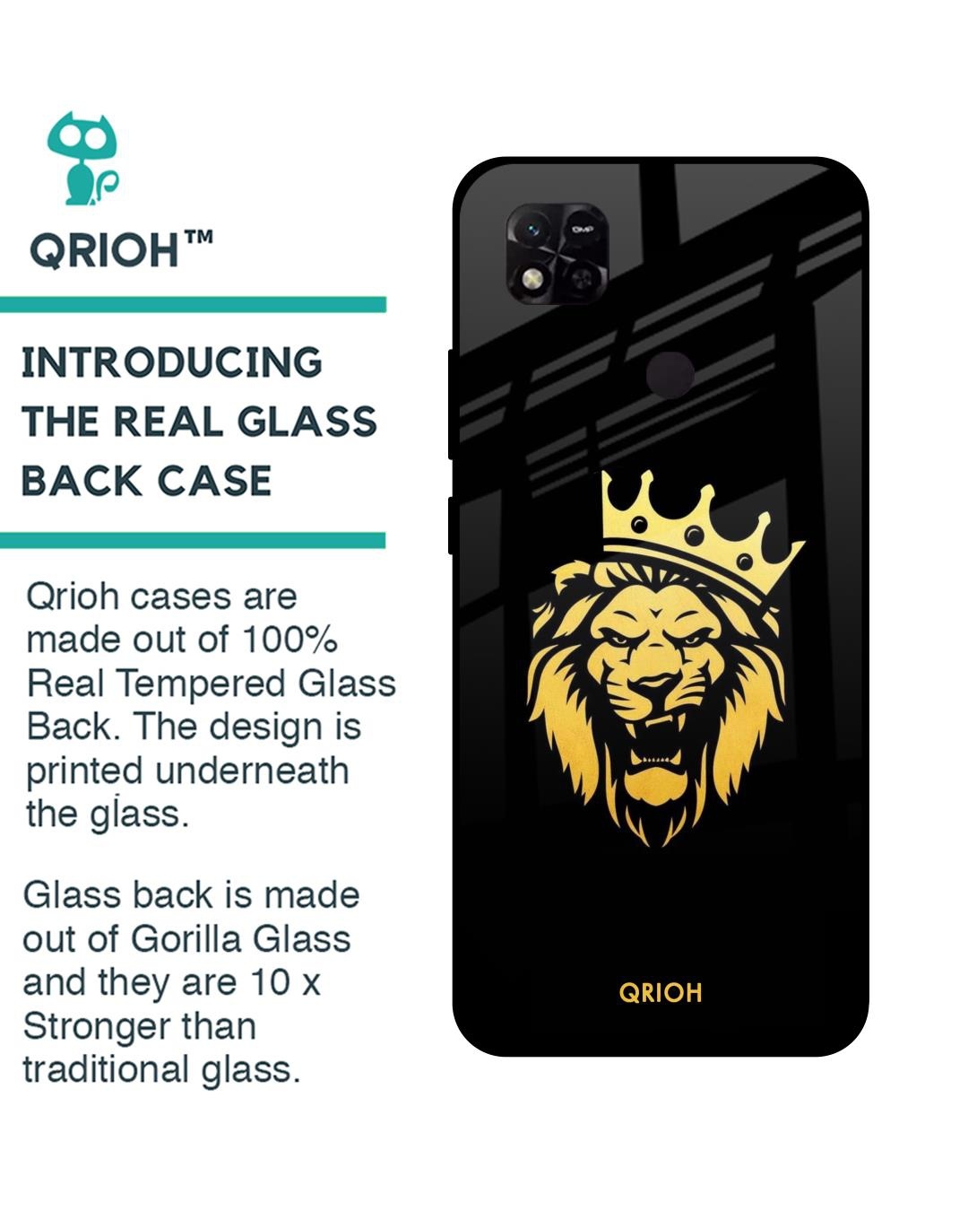 Shop Lion The King Printed Premium Glass Cover For Redmi 10A (Impact Resistant, Matte Finish)-Back