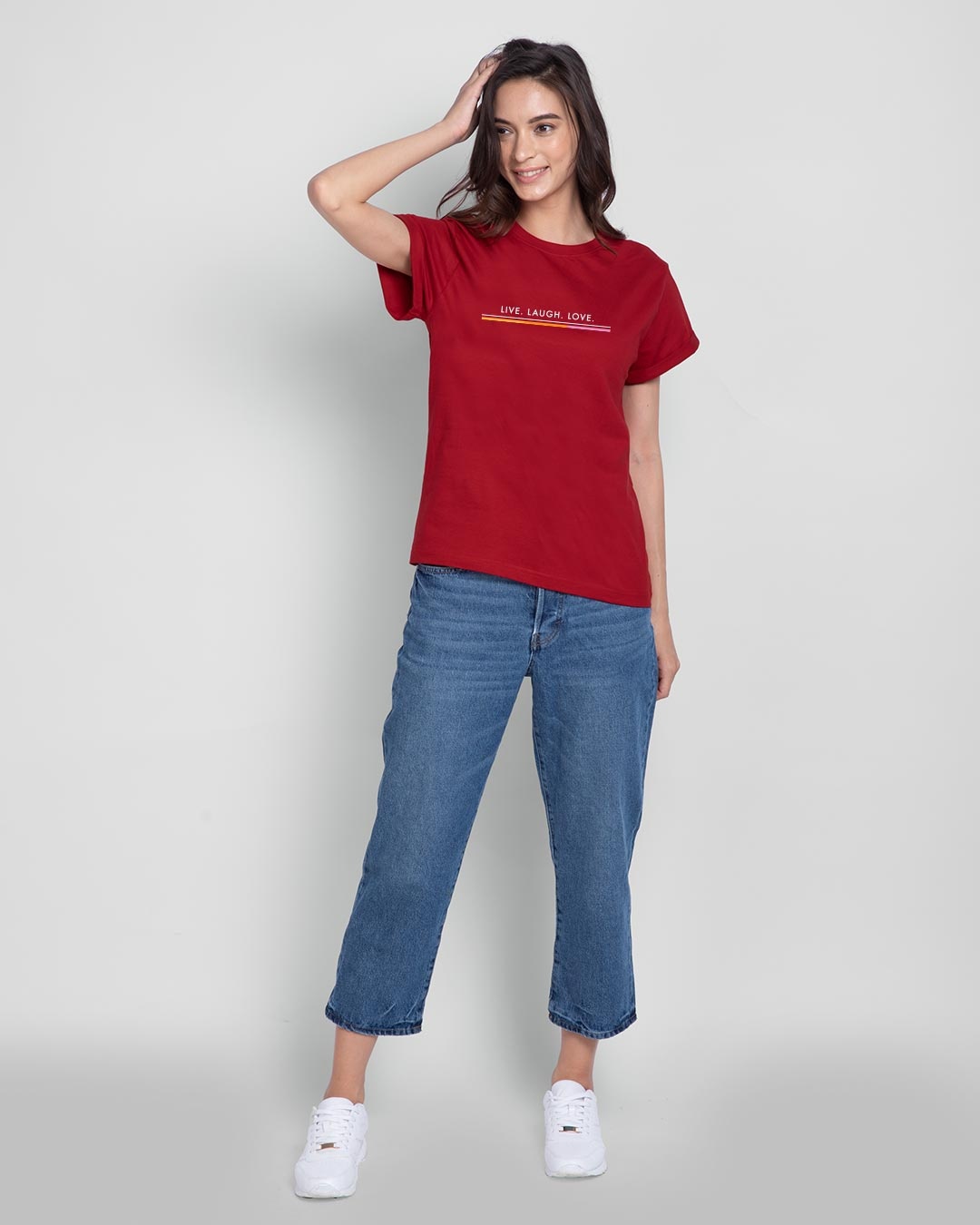 Shop Live Love Strip Boyfriend T-Shirts Bold Red-Full