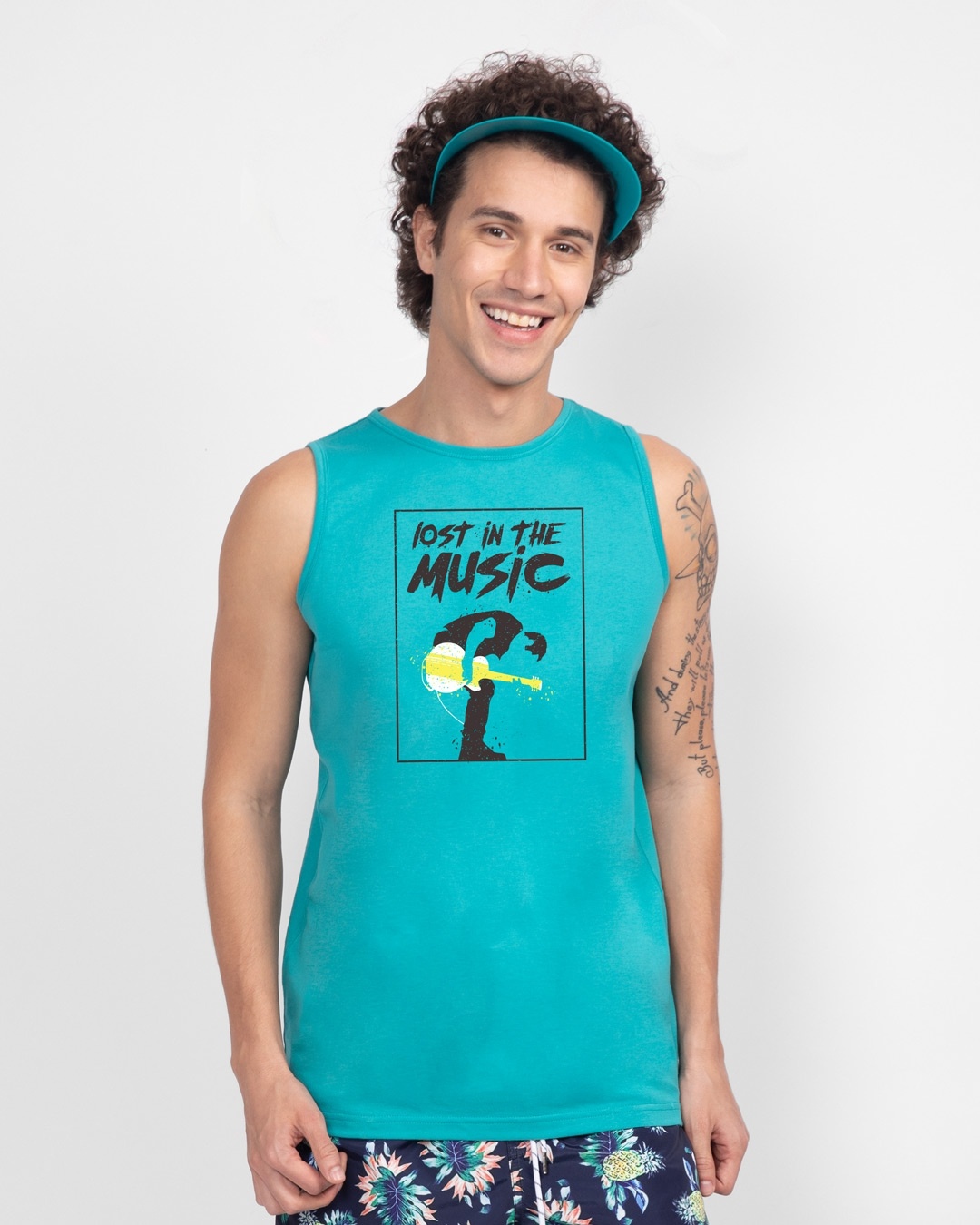 Shop Lost In The Guitar Round Neck Vest Tropical Blue-Front