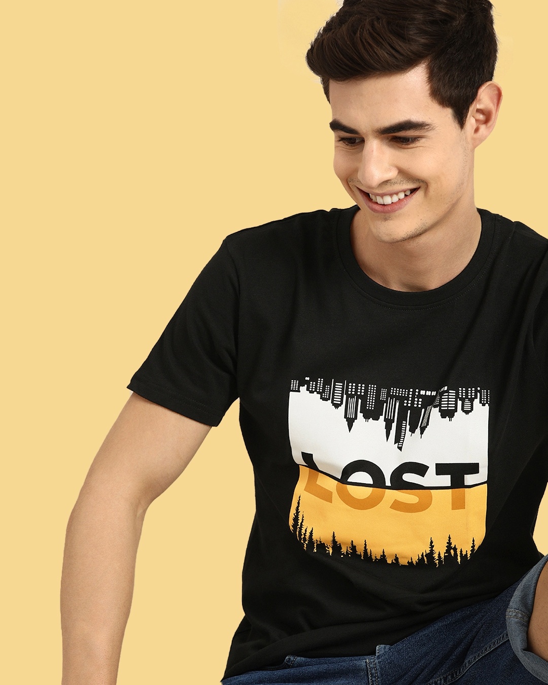 Buy Men's Black Lightning Bolt Printed T-shirt Online at Bewakoof
