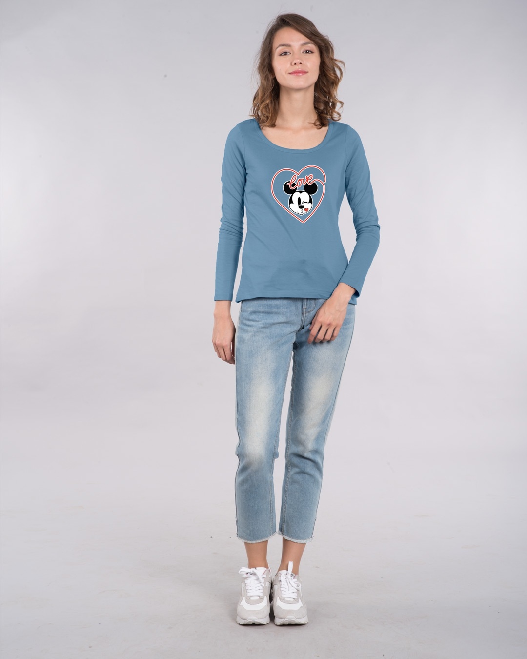 Shop Love Mickey Hearts Scoop Neck Full Sleeve T-Shirt (DL)-Design