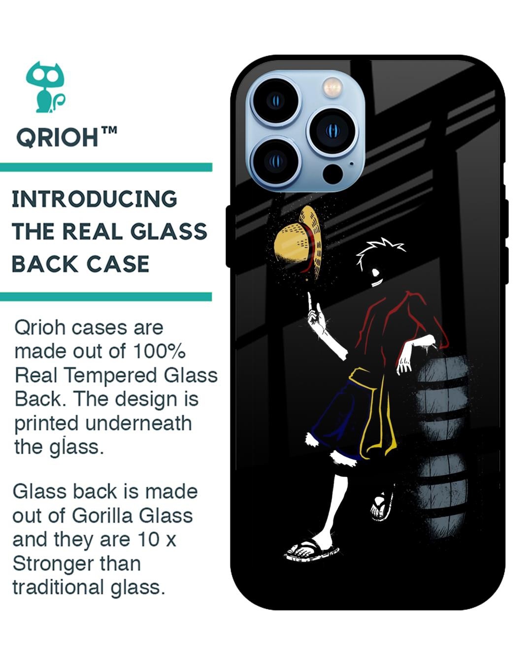Shop Luffy Line Art Premium Glass Case for Apple iPhone 13 Pro (Shock Proof,Scratch Resistant)-Back
