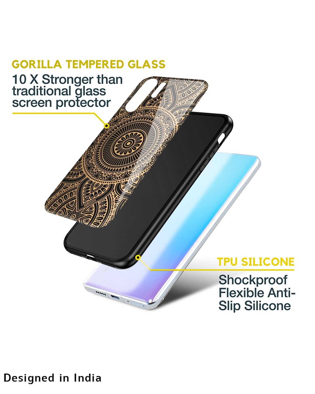 Shop Luxury Mandala Printed Premium Glass Cover For  A12(Impact Resistant, Matte Finish)-Design