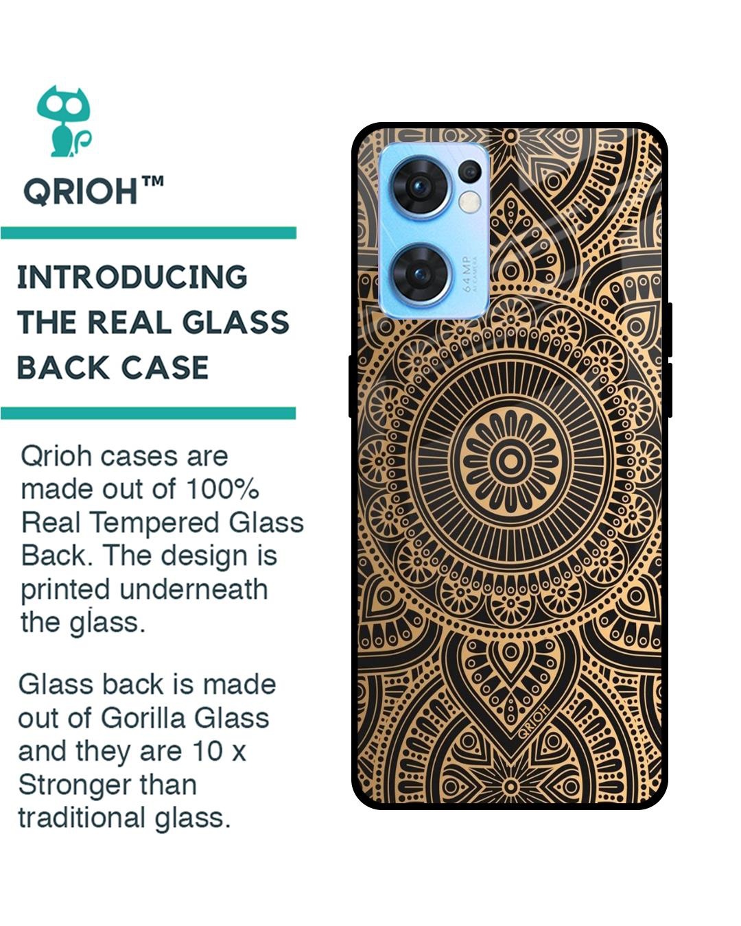 Shop Luxury Mandala Printed Premium Glass Cover For Oppo Reno7 5G (Impact Resistant, Matte Finish)-Back