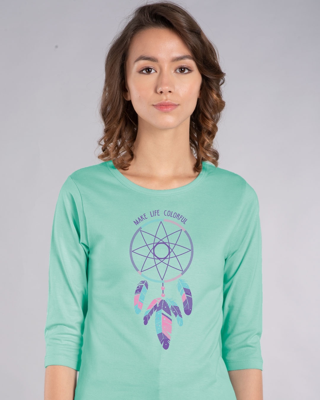 Shop Make Life Colorful Round Neck 3/4th Sleeve T-Shirt-Front
