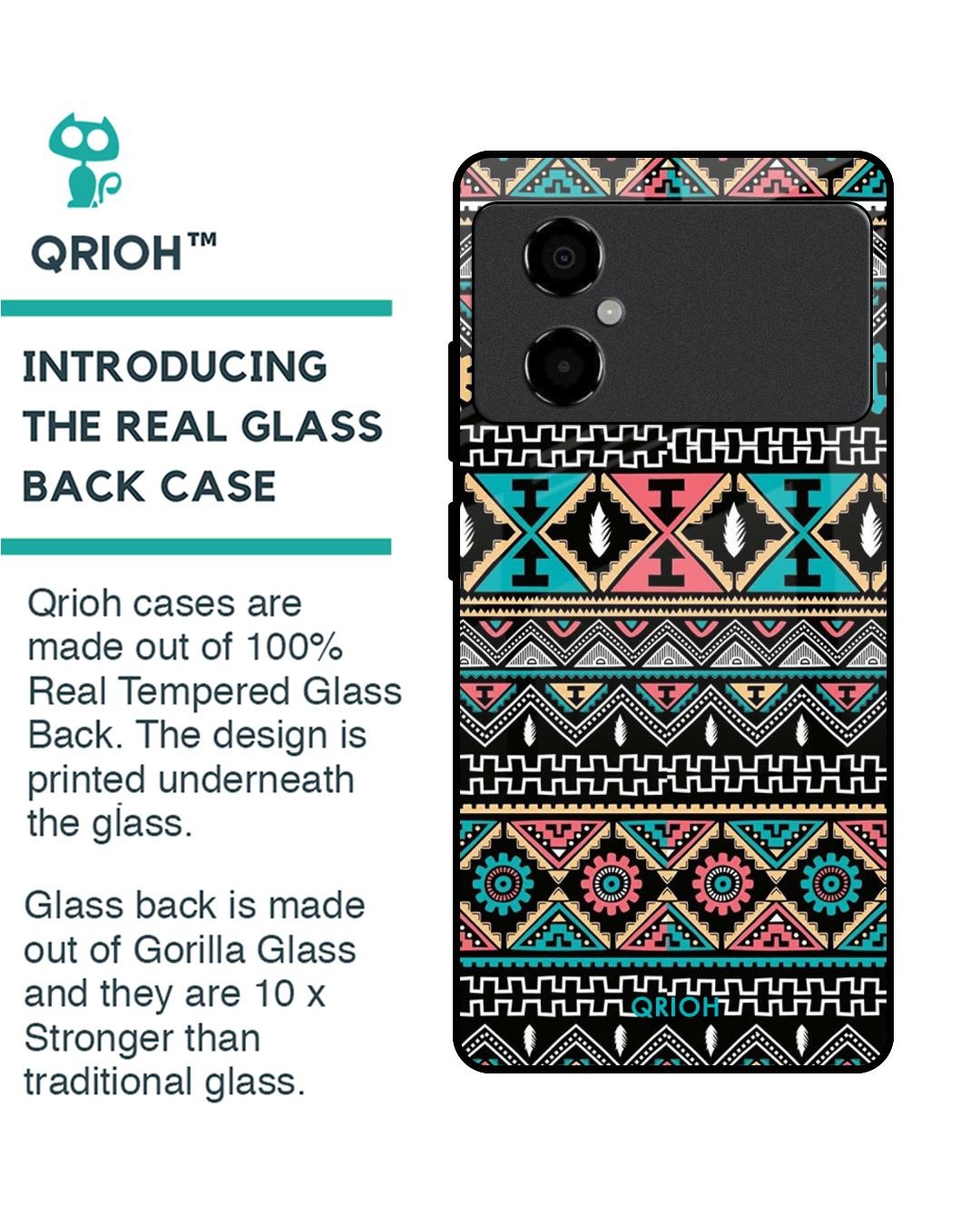 Shop Mandala Pattern Printed Premium Glass Case for Poco M4 5G (Shock Proof,Scratch Resistant)-Back