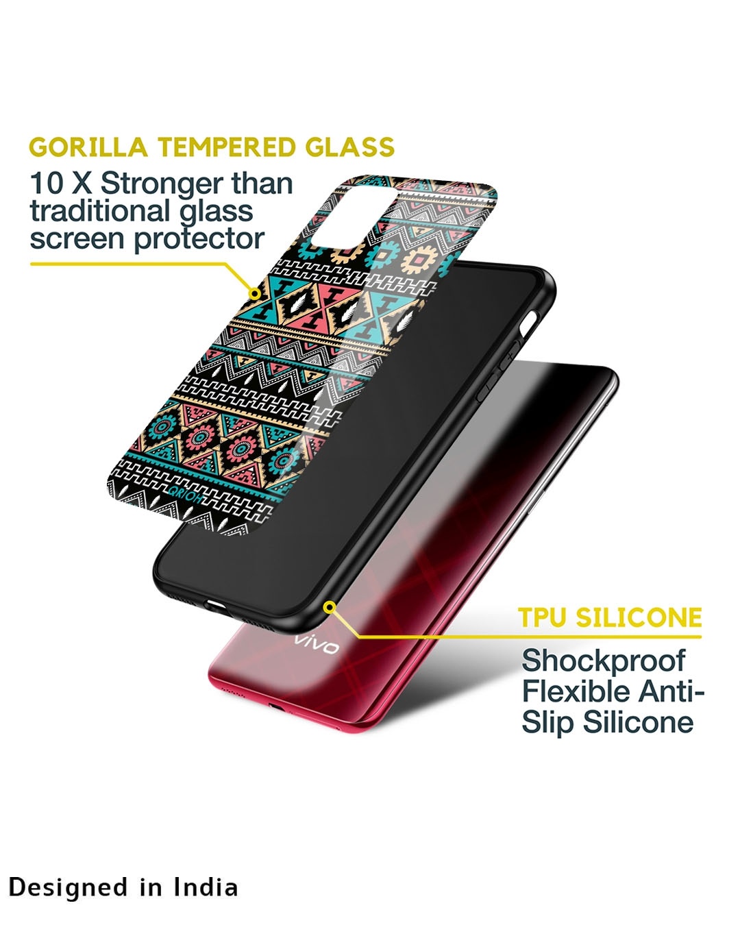 Shop Mandala Pattern Printed Premium Glass Case for Vivo iQOO 11 (Shock Proof,Scratch Resistant)-Design