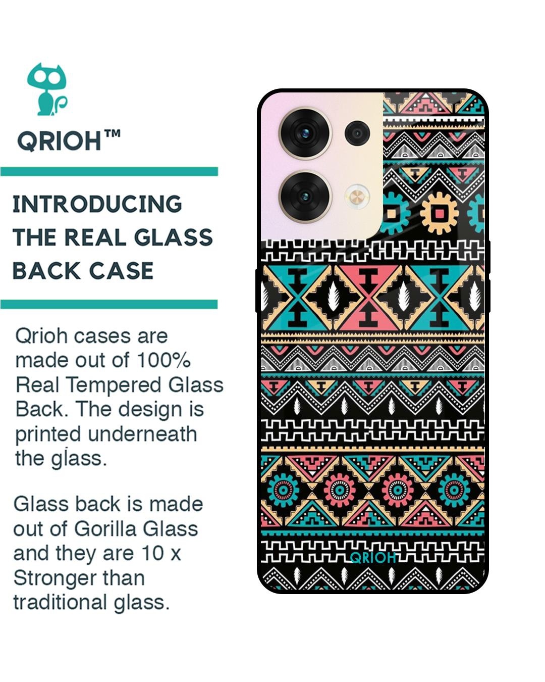 Shop Mandala Pattern Printed Premium Glass Cover for Oppo Reno8 5G (Shock Proof, Scratch Resistant)-Back