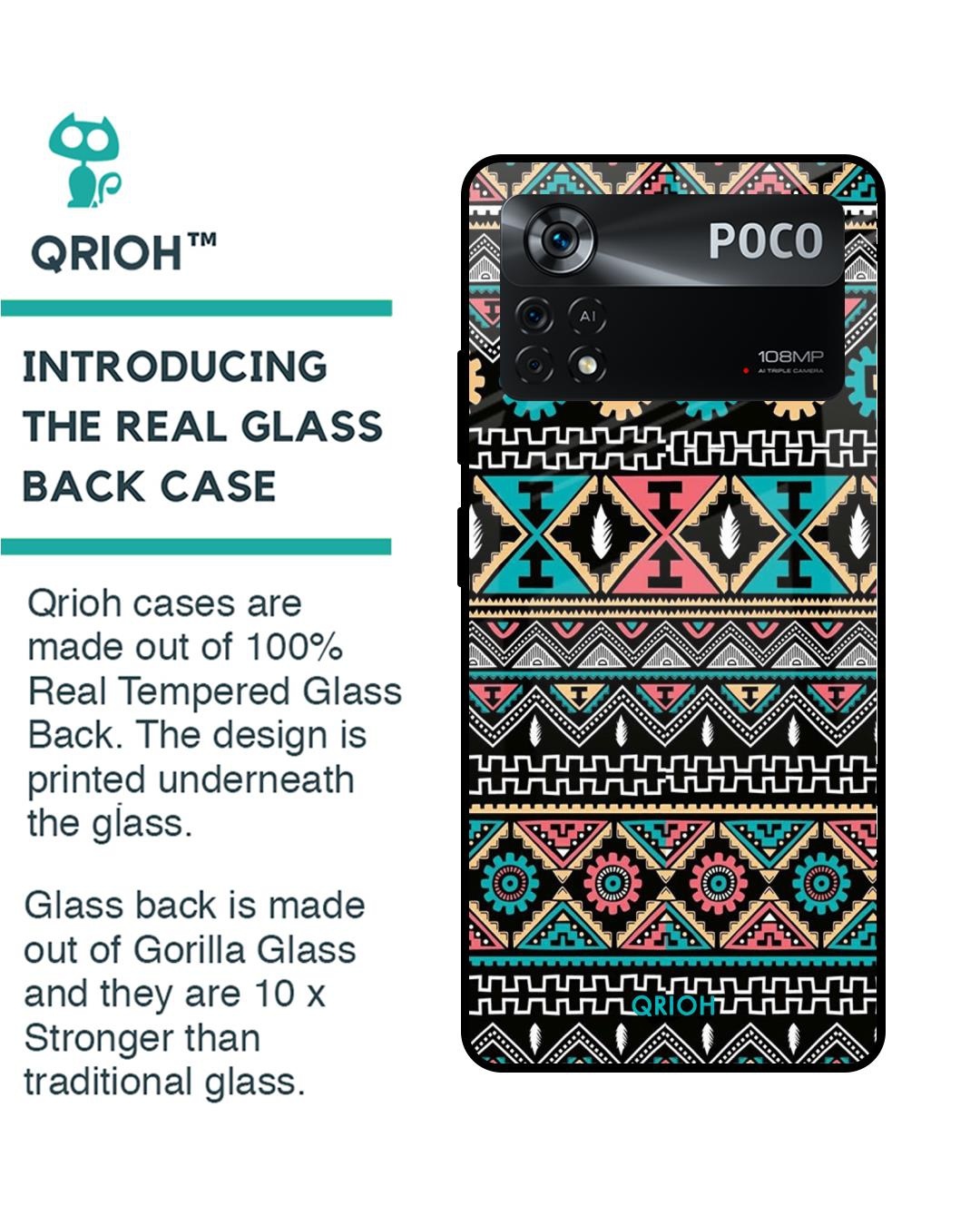 Shop Mandala Pattern Printed Premium Glass Cover for Poco X4 Pro 5G (Shock Proof, Scratch Resistant)-Back