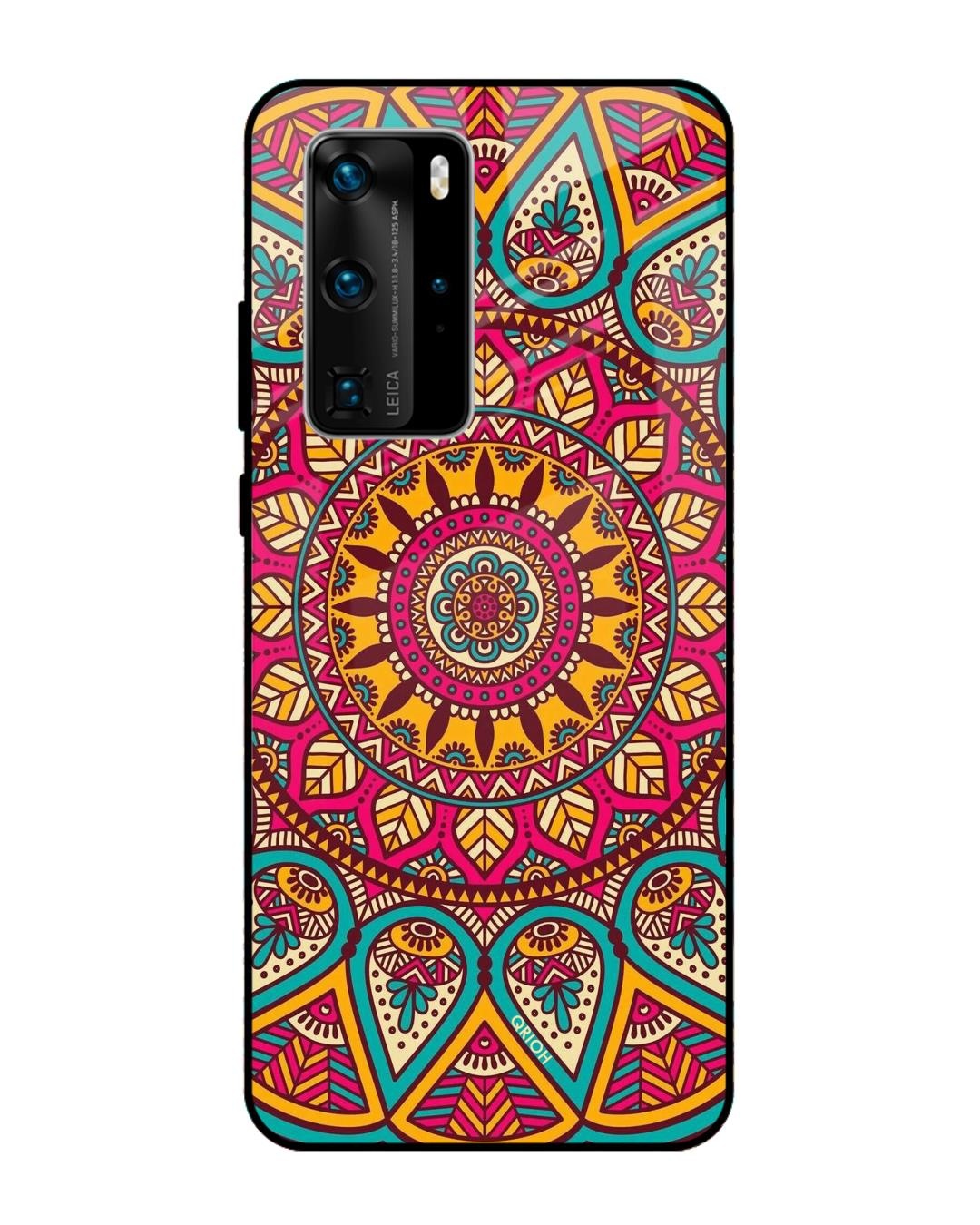 Shop Mandala Printed Premium Glass Cover For Huawei P40 Pro (Impact Resistant, Matte Finish)-Front