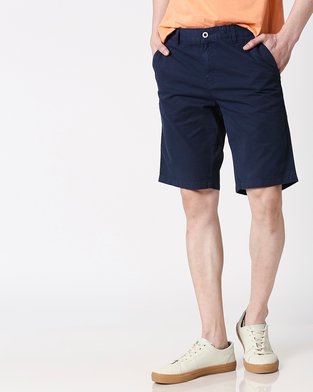 Shop Marine Blue Plain Shorts-Front