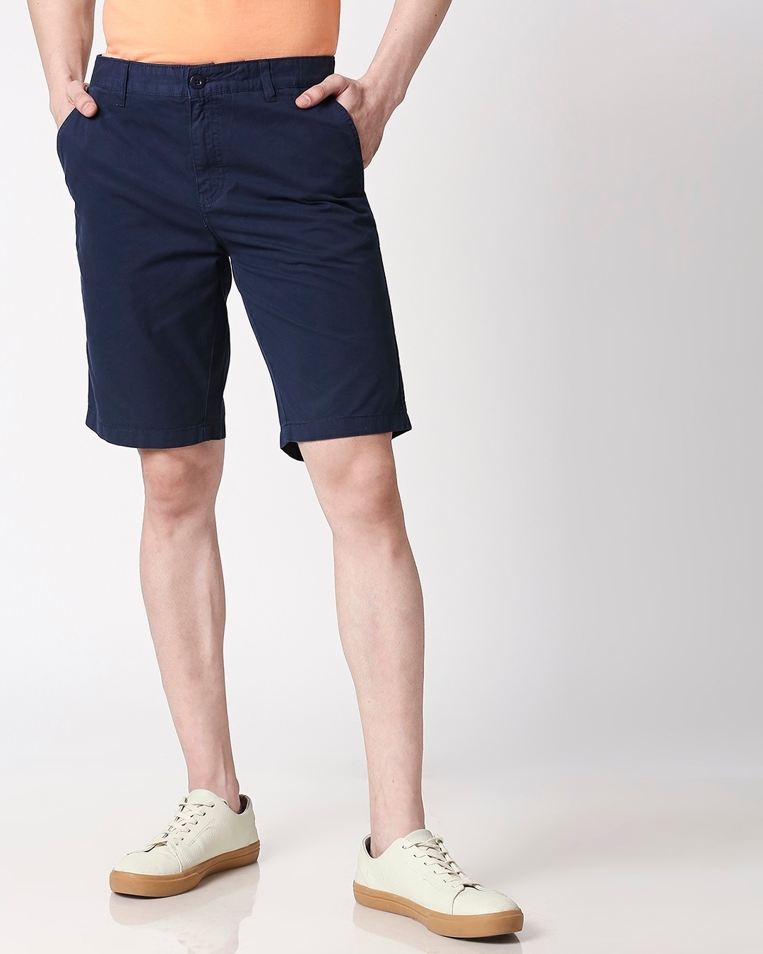 Shop Marine Blue Plain Shorts-Back