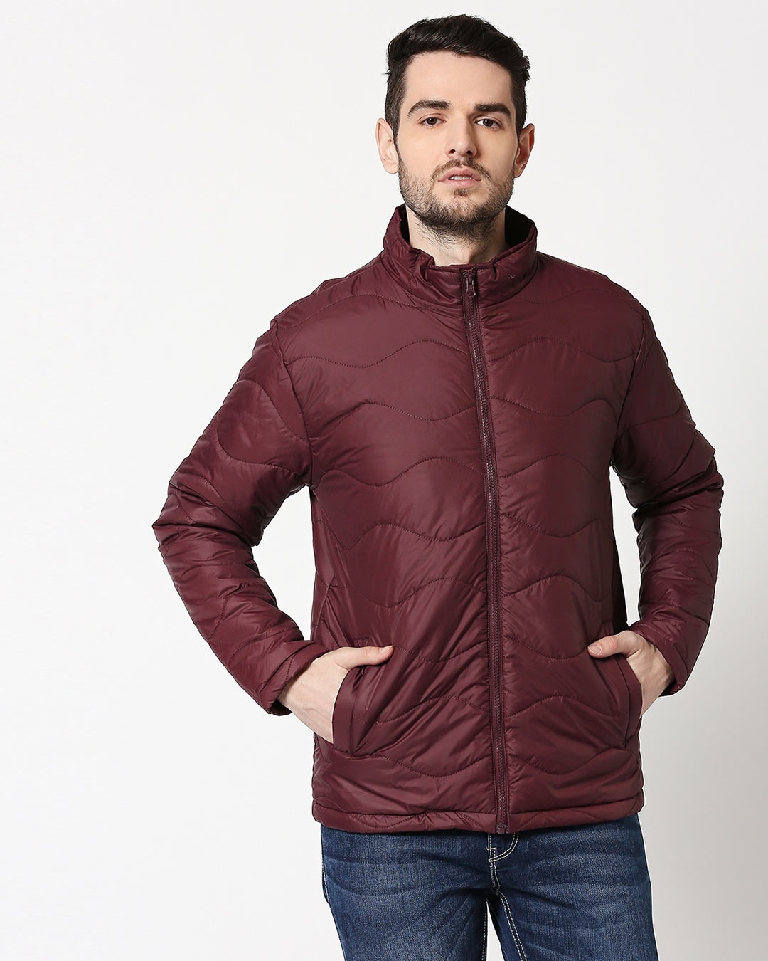 Shop Maroon Chill Block Wave Puffer Jacket-Front