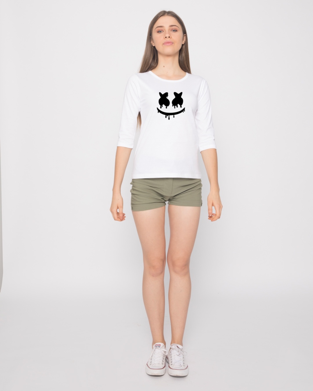Shop Marshmello Mask Round Neck 3/4th Sleeve T-Shirt-Full