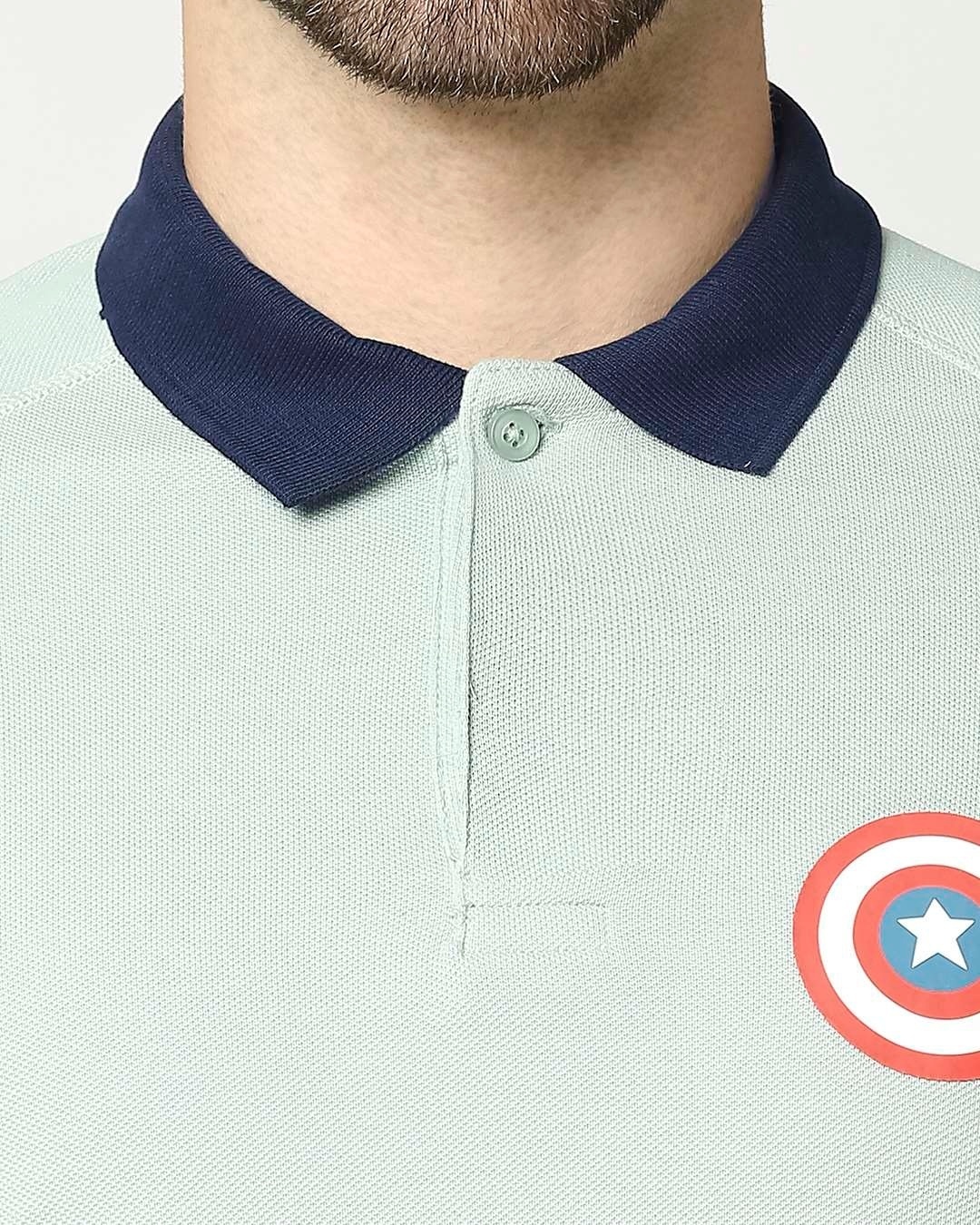 Shop Marvel Shield Camo Green Raglan Polo T-Shirt