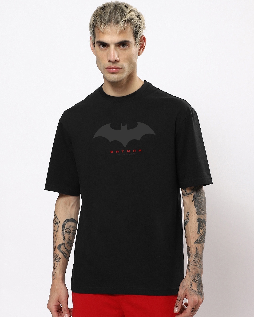 Shop Men's Black Batman Outline Logo (BML) Printed Oversized T-shirt-Front