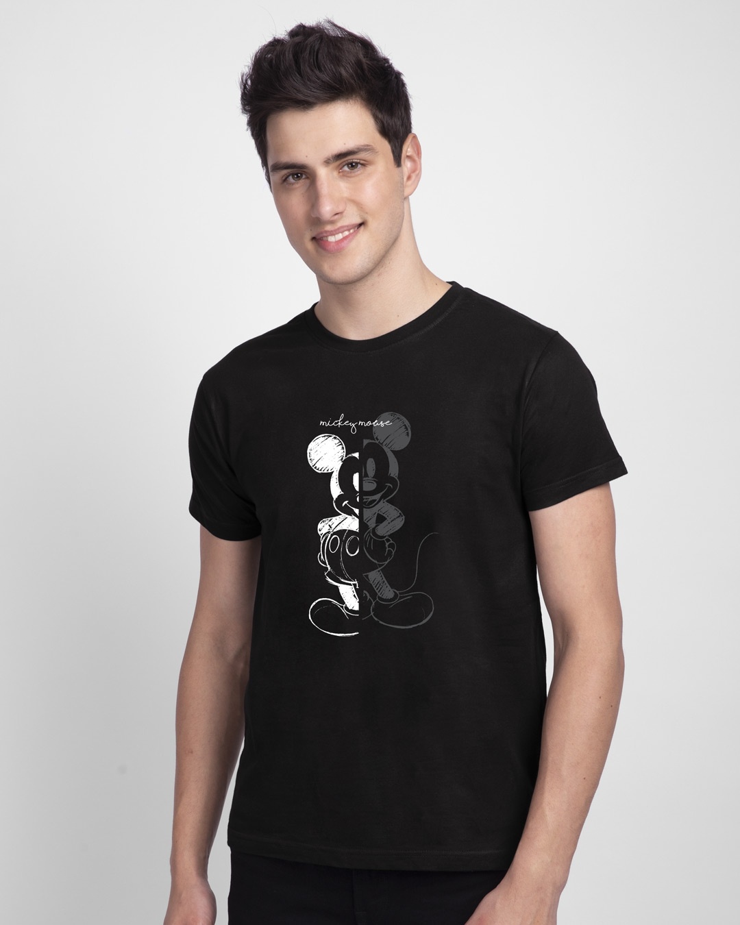 Buy Men's Black Mickey Mouse Sketch (DL) Graphic Printed T-shirt for ...