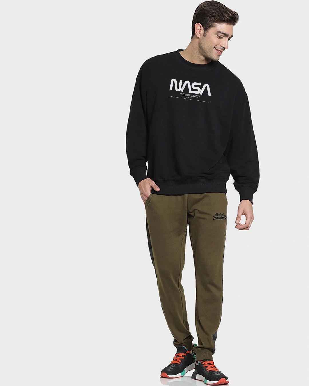 Shop Men's Black NASA Typography Oversized Sweatshirt-Full