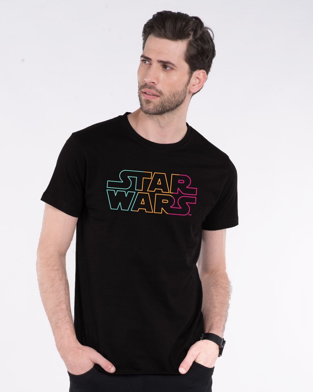 Shop Men's Black Star Wars Colorful (SWL) Typography T-shirt-Front